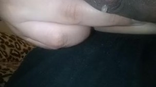 Pregnant slut milking her leaking tits, lactating