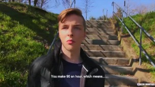  CZECH HUNTER 425 - Blonde Jock Gets A Mouthful Of Cock On The Stairs Of The Park