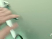 Frightened babe does blowjob in the toilet with copious ending in her mouth 1/16