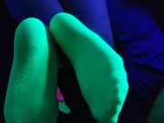 Glow in the dark blowjob and sockjob with hands and feet tied up 13/16