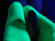 Glow in the dark blowjob and sockjob with hands and feet tied up 14/16