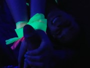 Glow in the dark blowjob and sockjob with hands and feet tied up 2/16