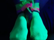 Glow in the dark blowjob and sockjob with hands and feet tied up 8/16