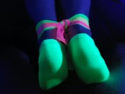 Glow in the dark blowjob and sockjob with hands and feet tied up 9/16