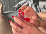 Handjob, nailsjob, sharp red nails! 1/16