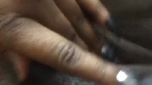Ebony bbw plays with pussy at work