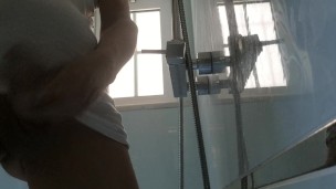Hot boy jerking off in shower with huge load