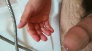 Straight hairy guy masturbates in bathtub