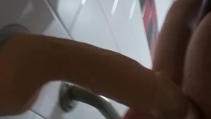 Twink in College Bathroom Riding Dildo