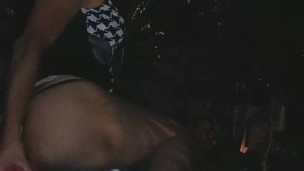 Sissy in heat fucking her ass with dildo in the streets at night