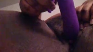 Squelching hairy pussy cumming from dildo