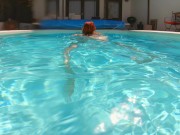 Young Busty Ginger Redhead MILF Swimming Naked & Fucked in Pool to Creampie 4/16