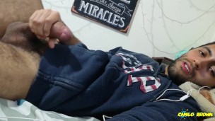 Jerking my big cock with a huge cum shot and eating my cum - Camilo Brown