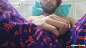 Big cock Jerking off in my sport pants and eating my cum - Camilo Brown