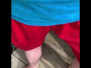 Peeing my Red Shorts on the Porch