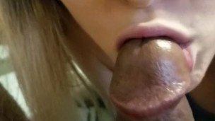 CLOSE UP Sexy White Girl Sucks HUGE BBC