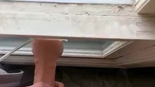 Horny boy rubs against thick cock