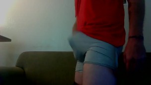 cum shot jerking off to porn solo turn up your sound cum in shorts