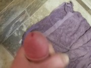 Solo jerking cock with cum shot