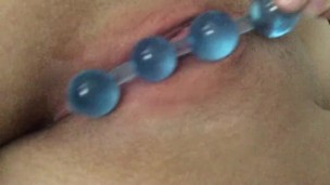 Fucking my pussy with anal beads