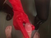 Nurse gives me a handjob in long red latex gloves 8/16