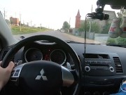 Teen does blowjob in the car without stopping.Cum in the mouth 12/16