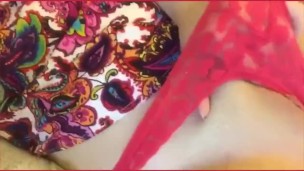 Sexy wife pleasures herself while husband is away