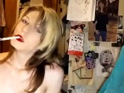 Smoking fetish sexy red lip flannel & pack play tease virginia slim 120