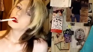 Smoking fetish sexy red lip flannel & pack play tease virginia slim 120