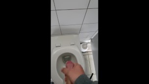 Jerking off my big dick in a public toilet on a campsite