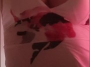 Big tits brunette masturbating on glass table
