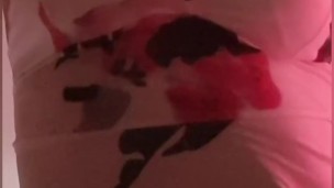 Big tits brunette masturbating on glass table