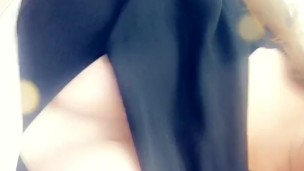 Hot BBW flashing her huge tits at work