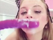 Sloppy deepthroat spit drool covered wrecked face throat bulge 11/16