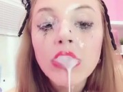 Sloppy deepthroat spit drool covered wrecked face throat bulge 16/16