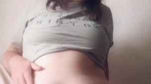 chubby bbw plays with tits and belly