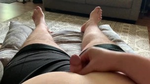 Chubby Guy Jerking After Work with Cumshot
