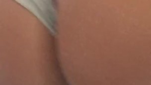 Morning Pee in Grey Panties on White Bed Sheets - Doggy Style