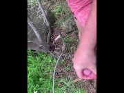 Wank Outdoors on Trail Helped by Female Hiker Who Gets Tits Out