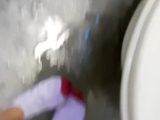 Messy Pee In a Public Bathroom, pissing all over my socks and toilet seat 14/16