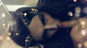 Cute trans girl suck dildo with Snapchat filter