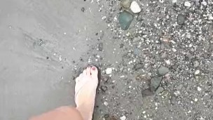 Pee desperation public beach female POV