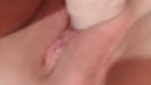 Stretching my tight pussy with a huge dildo
