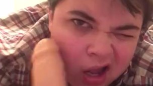 cutie throating his dildo