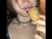 Megan hottie enjoying a caramel come while thinking of daddy’ s dick