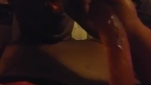 Wife sucking her dildo