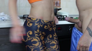 Rough Fuck with a neighbor in the kitchen while her husband was not at home