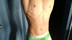Sexy Asian Dad in Sneakers stripping polo and flexing his hard muscles