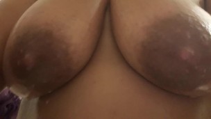 Big natural tits get wet in shower