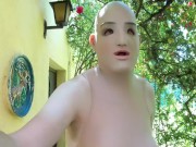 Siliconedoll naked outside in public area